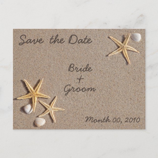 Starfish on the Beach Save the Date Postcards (Front)