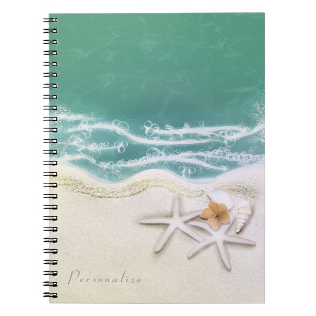 Starfish on the Beach Teal Sea Water Elegant Spiral Notebook (Front)