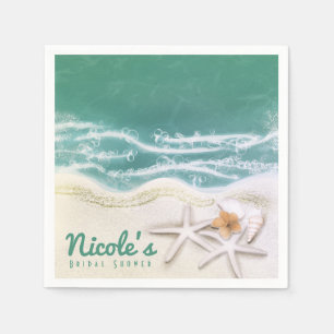 Starfish on the Beach Teal Sea Water Ocean Party Napkin