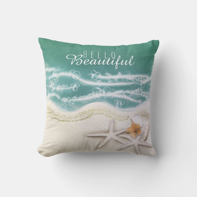 Starfish on the Beach Teal Sea Water Tropical Chic Cushion (Front)