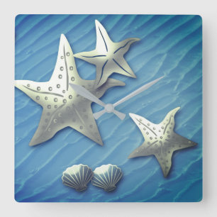 STARFISH ON THE SEA, FAUX RELIEF LARGE CLOCK
