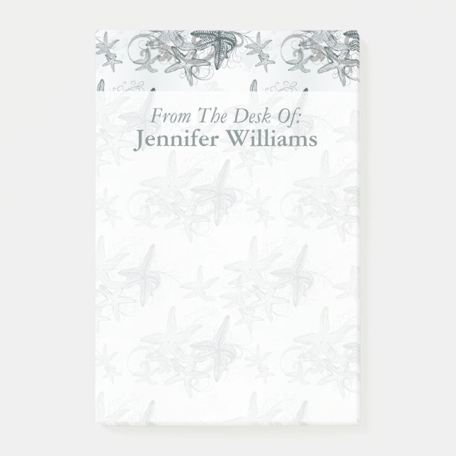 Starfish On The Sea Pattern | Add Your Name Post-it Notes (Front)