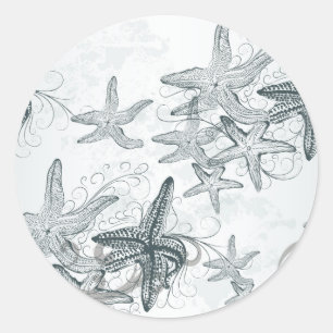Starfish On The Sea Pattern Classic Round Sticker