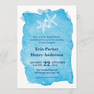 Starfish on Watercolor Wedding Invitation