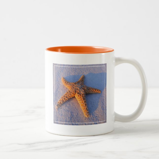 Starfish On White Sand Two-Tone Coffee Mug (Right)