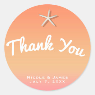 Starfish Orange & Pink Beach Summer Bridal Shower Classic Round Sticker