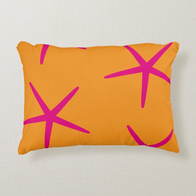 Starfish Orange Pink Coastal Tropical Art Beach Decorative Cushion (Front)