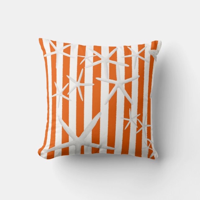 Starfish Orange Stripes Striped Cushion (Front)