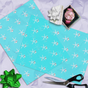 Starfish Ornament Aqua Beach Christmas Patterned Tissue Paper