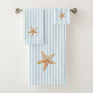 Starfish Painting Blue Stripe Bath Towel Set
