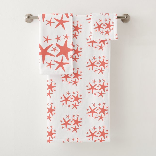 Starfish Painting Coral Bath Towel Set (Insitu)