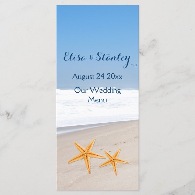 Starfish pair destination beach wedding menu (Front)