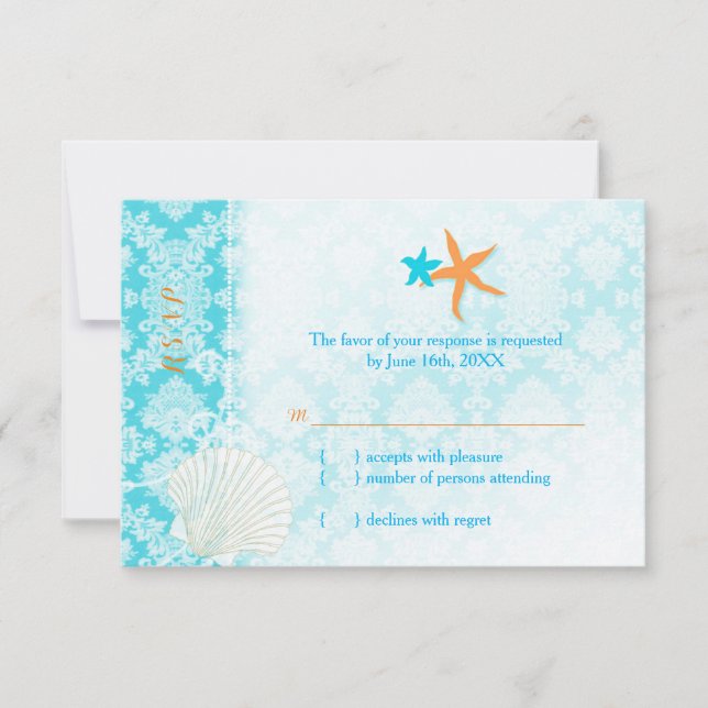 Starfish Pair Glam Beach Wedding RSVP Card (Front)