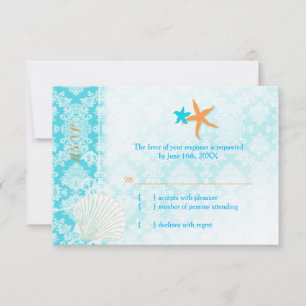 Starfish Pair Glam Beach Wedding RSVP Card
