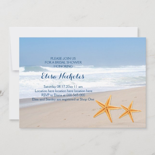 Starfish pair seaside wedding bridal shower invitation (Front)