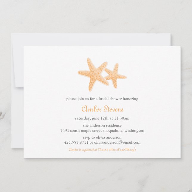 Starfish Pair Shower/Party Invitation (Front)