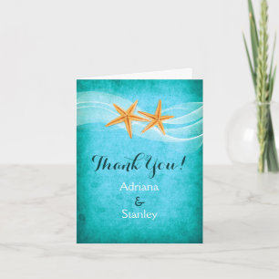Starfish pair & veil beach beach wedding Thank You Card