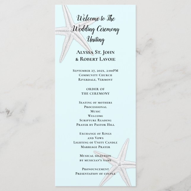 Starfish Pale Blue Tall Beach Ceremony Program Programme (Front)