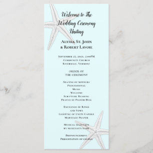 Starfish Pale Blue Tall Beach Ceremony Program Programme
