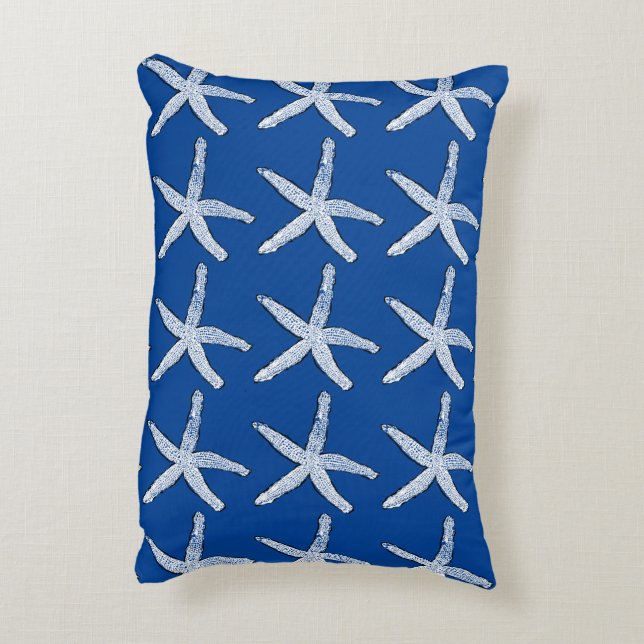 Starfish Pattern Beach Coastal Deep Blue Stylish Decorative Cushion (Back(Vertical))