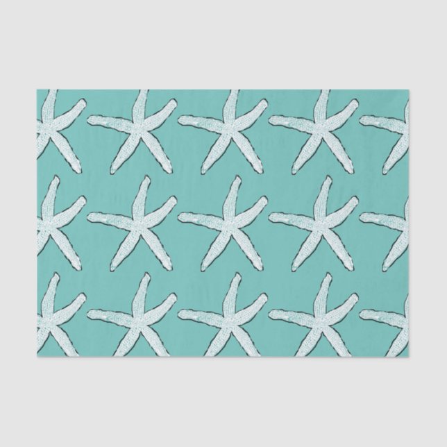 Starfish Pattern Beach Nautical Coastal Teal Blue Tissue Paper (Front)
