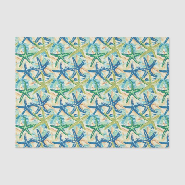 Starfish Pattern Blue and Green Decoupage Tissue Paper (Front)