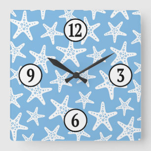 Starfish Pattern Blue Square Wall Clock