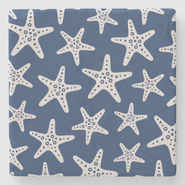 Starfish Pattern Blue Stone Coaster (Front)