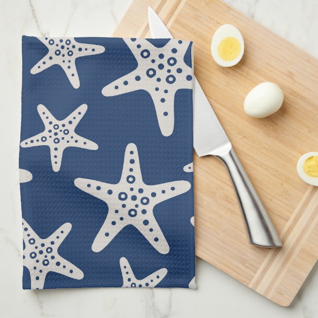 Starfish Pattern Blue Tea Towel (Quarter Fold)