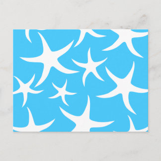 Starfish Pattern, Bright Turquoise Blue and White. Postcard