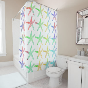 Starfish Pattern Colourful Kids Bathroom Decor Cut Shower Curtain