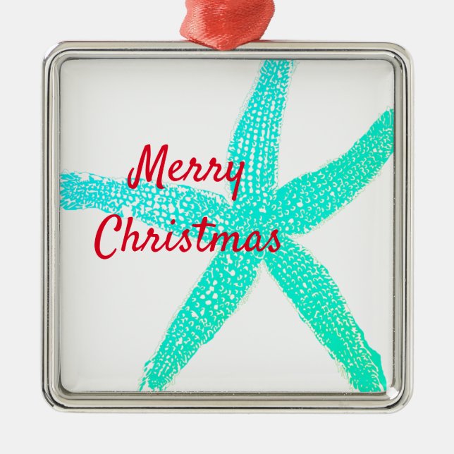 Starfish Pattern Green Blue Red Merry Christmas Metal Tree Decoration (Front)