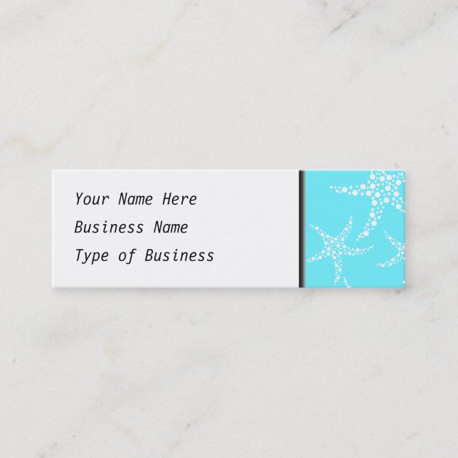 Starfish Pattern in Turquoise and White. Mini Business Card (Front)