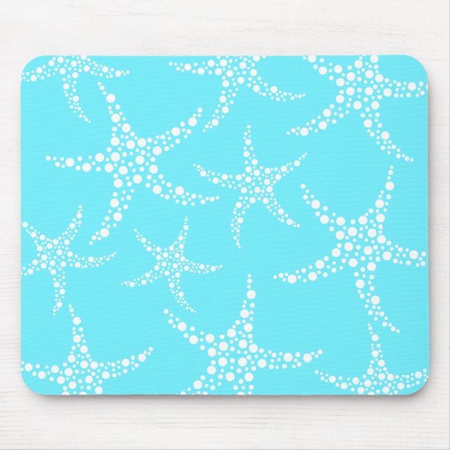 Starfish Pattern in Turquoise and White. Mouse Pad (Front)