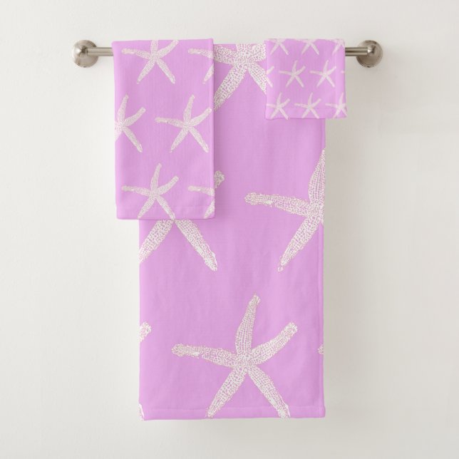Starfish Pattern Nautical Pink Purple Lavender Bath Towel Set (Insitu)