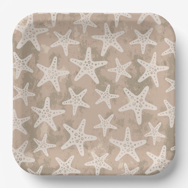 Starfish Pattern Sand Beige Paper Plate (Front)