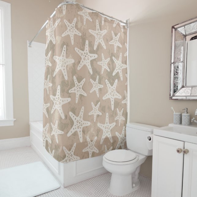 Starfish Pattern Sand Beige Shower Curtain (In Situ)