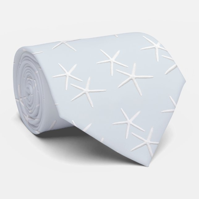 Starfish Pattern Silver Grey Beach Groom Neck Tie (Rolled)