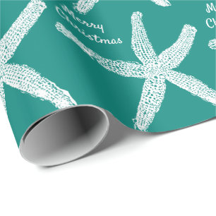 Starfish Patterns Dark Teal Merry Christmas 2023 Wrapping Paper