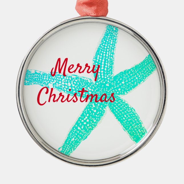 Starfish Patterns Green Blue Red Merry Christmas Metal Tree Decoration (Front)