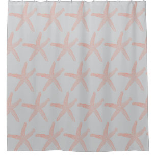 Starfish Patterns Light Grey Coral Orange Peach Shower Curtain