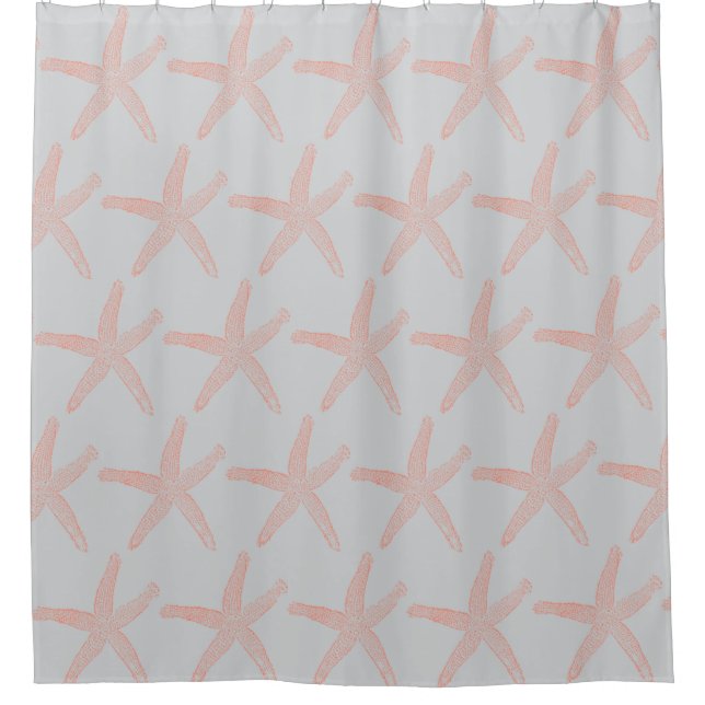 Starfish Patterns Light Grey Coral Orange Peach Shower Curtain (Front)