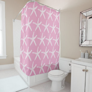 Starfish Patterns Nautical Beach Pink White Cute Shower Curtain