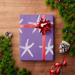 Starfish Patterns Nautical Beach Purple White Cute Wrapping Paper