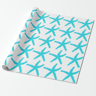 Starfish Patterns Pastel Teal Blue White Christmas Wrapping Paper