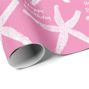Starfish Patterns Pink Cute Girly Happy Birthday Wrapping Paper