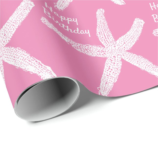 Starfish Patterns Pink Cute Girly Merry Christmas Wrapping Paper (Roll Corner)