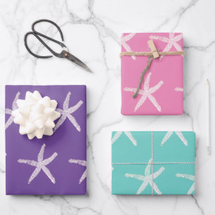 Starfish Patterns Purple Pink Teal Blue Nautical Wrapping Paper Sheet