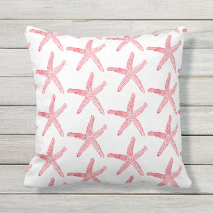 Starfish Patterns Red White Nautical Beach Decor Cushion