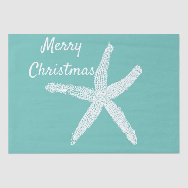 Starfish Patterns Teal White Beach Merry Christmas Tissue Paper (Front)